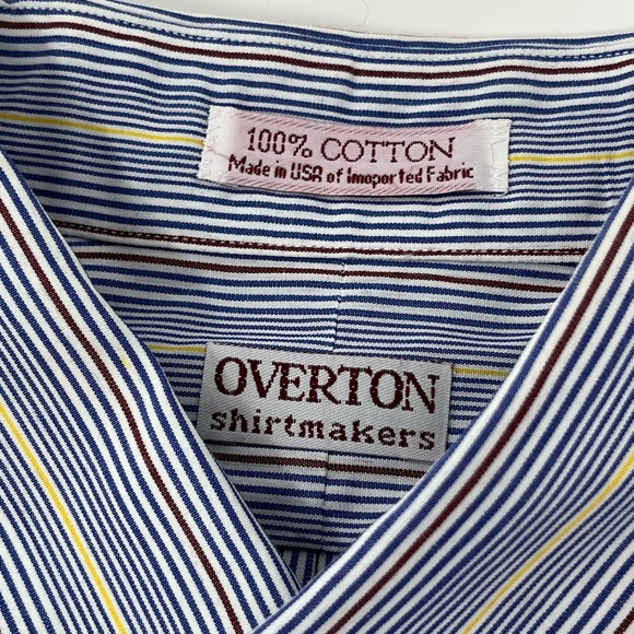 Vintage Overton Shirtmaker USA Button Down Blue/Yellow Striped Shirt Sz 15.5-33 - Picture 4 of 6